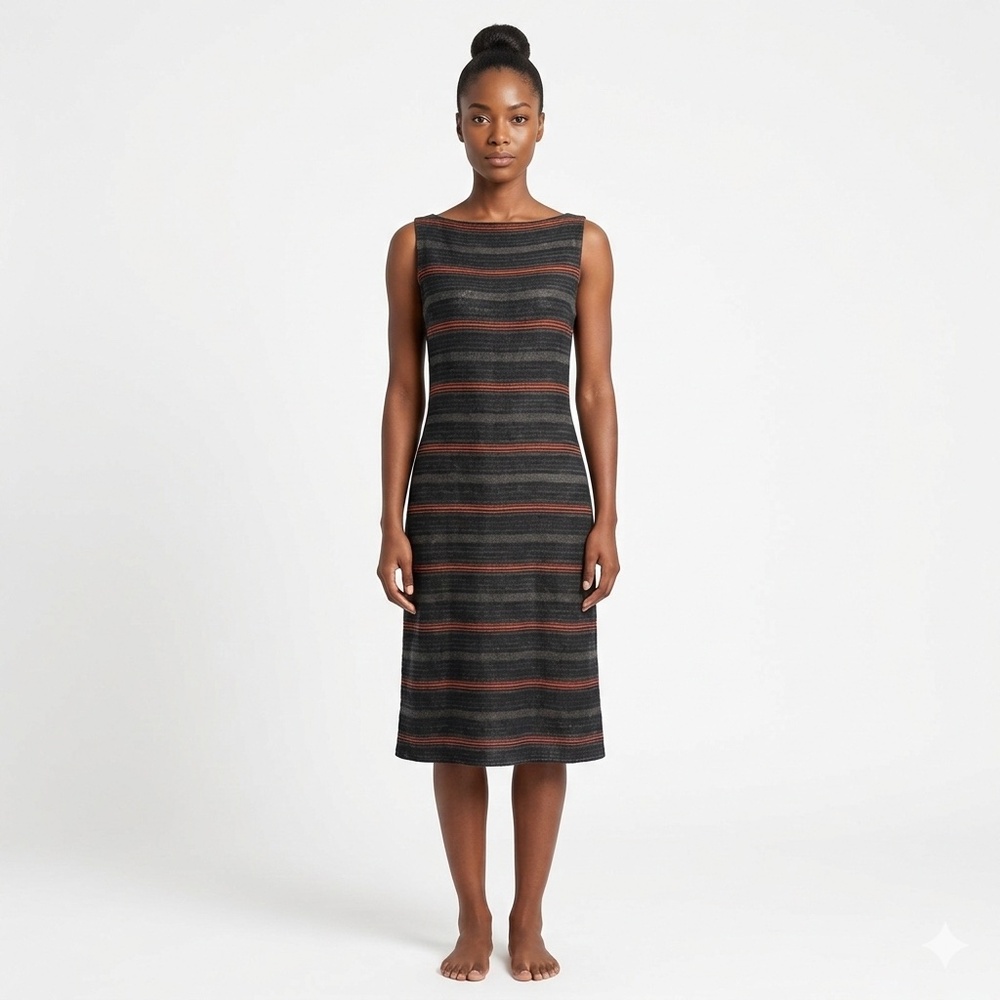 🚨SOLD🚨 Ralph Lauren M 100% Linen Knit Striped Midi Dress Sleeveless Boat Neck